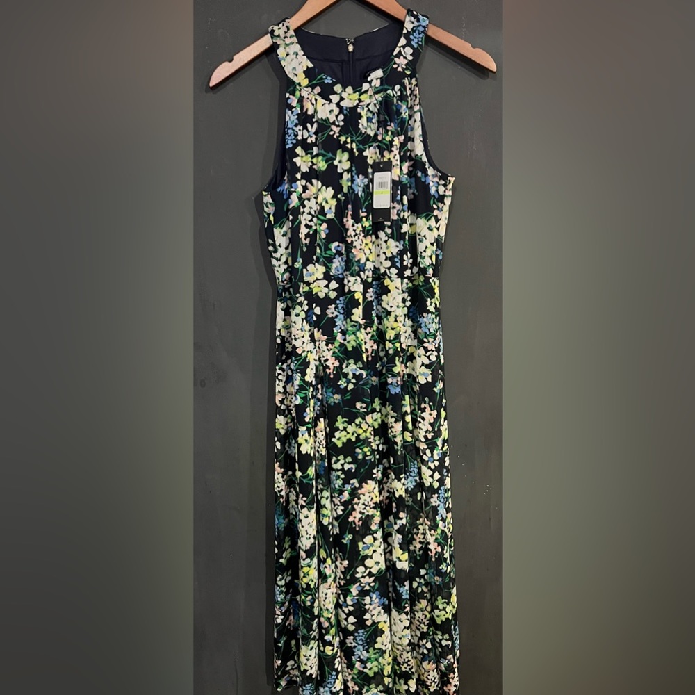 NWT Tommy Hilfiger Floral Midi Sleeveless Dress size 4 Sheer Fabric Overlay